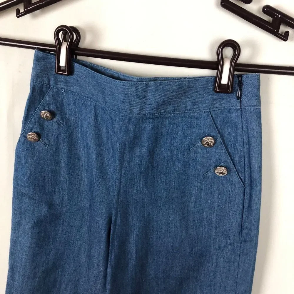 NWT Brooks Brothers High Rise Sailor Blue Chambray Pants Girls Size 5